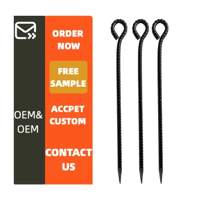 16 Inch Metal Rebar Stake Heavy Duty Black Coated Tent Hook Steel Fence Garden Ground Anchor Dog Tie Stakes for Camping Outdoor