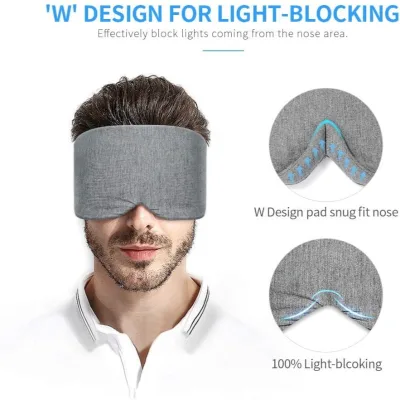 Luxury 100% Cotton Custom Logo 3D Sleep Eye Mask with 100% Light Blocking Adjustable Strap Black/Grey Four Seasons Use