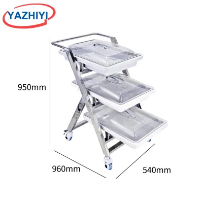 YAZHIYI Practical Three Tier Stainless Steel Endoscope Transfer Trolley With Cover Trays For Hospital Endoscopy Room Medical