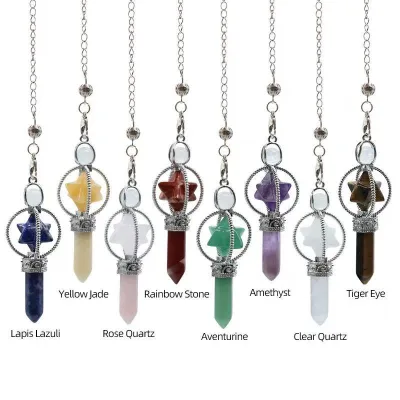 Kindfull Natural Rose Quartz Clear Quartz Amethyst Crystal Pendulum Pendant for Gift