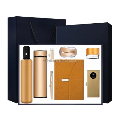 Exclusive New High Grade Eight-piece Set Umbrella+ Vacuum Cup +USB +pen+notebook+ Mouse+ Power Bank+ Speaker Business Gift Sets