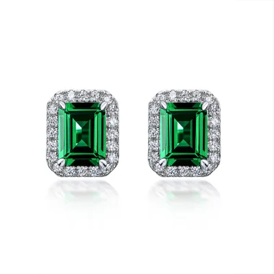 Jinao Jewelry S925 Silver Earrings Vintage Emerald Diamond Summer Women's Stud Earrings