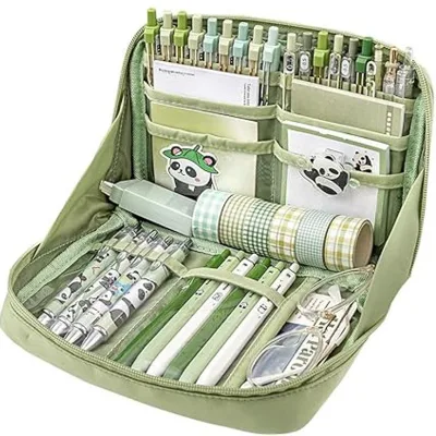 Practical Simple Canvas Portable 6 Inch Travel Pen Holder Smooth Zipper Cute Pendant Lightweight Durable Large Capacity Pens