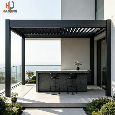 Manual Aluminum Louvre Gazebo Modern Powder Coated Frame Waterproof Anti-Corrosion Outdoor Dining Restaurant Deck Farm Space LED