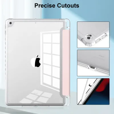 Smart PU Leather Tri-Folding Clear Crystal PC Shockproof Tablet Cover for iPad 10.2 7th 8th 9th Generation