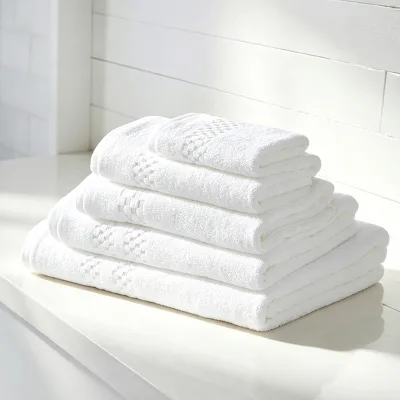 Luxury 100% Egyptian Cotton Hotel Towels, High GSM Soft Absorbent Dobby Border Solid White Bath Towel Set for Wholesale Price