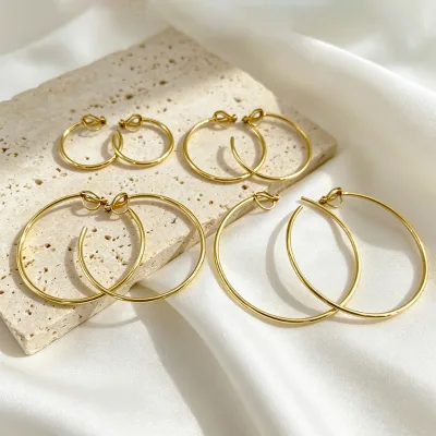 Trendy Minimalist Hoop Small Medium Large XL 30mm 40mm 50mm 60mm Adjustable French Clip 18K Gold Plated Stainless Steel Clip