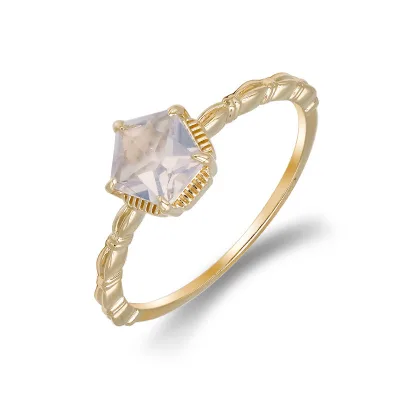Emotional Factory 925 Sterling Silver 14k Gold Plated Milgrain Hexagonal Pink Gemstone Cross Chain Lavender Amethyst Ring