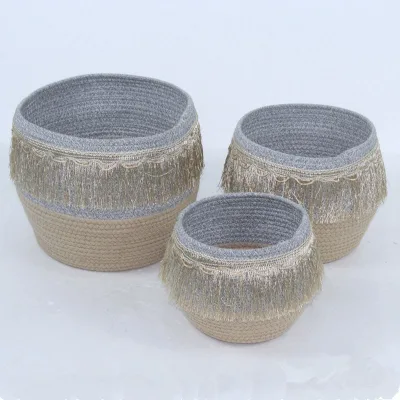 Set of 3 Seagrass Storage Basket Fringe Decoration Storage Bin Organizer