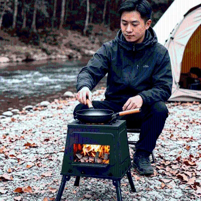 High Temperature Resistant Carbon Steel Folding Wood Burning Stove with Ignition Device for Wilderness Camping Firewood Use