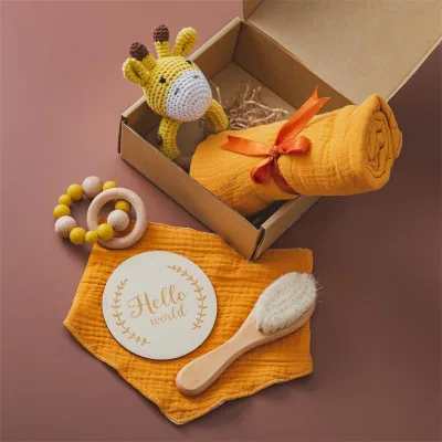 Organic Cotton Infant Wrap Newborn Gift Set Soft Bamboo Cotton Baby Bedding Muslin Swaddle Blanket Set