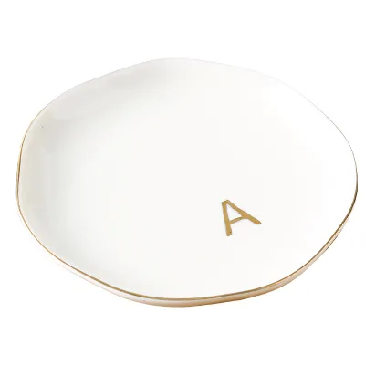 Customized Letter Engraving Irregular Ceramic Jewelry Tray Modern Minimalist Design Hand-Painted Applique Glazed Wedding Decor