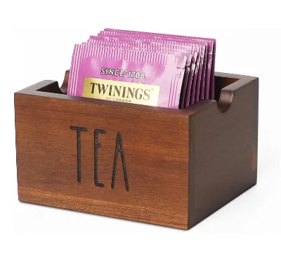 New Design Acacia Wood Eco-Friendly Farmhouse Sugar Packet Caddy & Tea Bag Organizer for Office Table