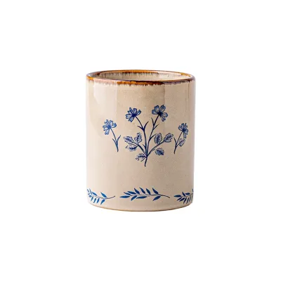Vintage Blue Floral Crackle Glaze Ceramic Stoneware Multi-Purpose Kitchen Desktop Organizer Custom Logo Support Giveaway