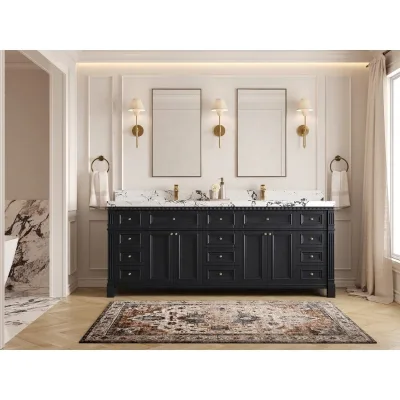 Contemporary Custom Large Black Bathroom Vanity Double Undermount Sink Melamine Board MDF Eco-Friendly Bathroom Upgrade