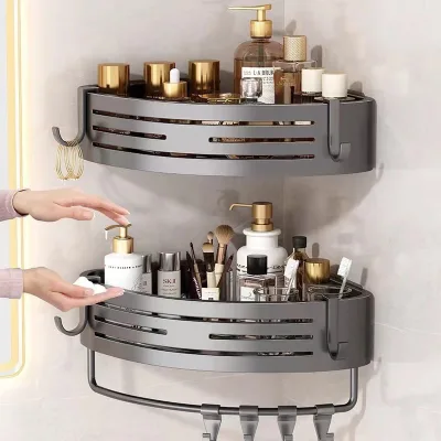 Luxurious Punch-Free Wall-Mounted Aluminum Triangular Bathroom Storage Rack Hollow Design Corner Washstand Toilet Kitchen Space