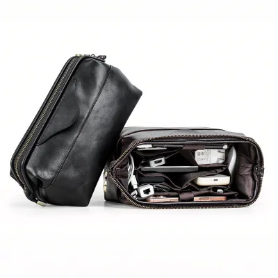 Large Capacity Genuine Leather Digital Storage Bag Multi Compartment Travel Organizer for Cable Charger Phone Accessories
