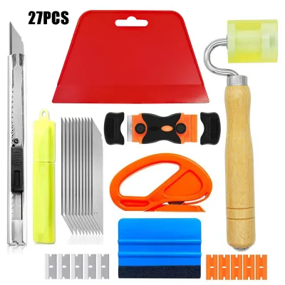 27-Piece Car Film Tool Kit Double-Sided Wall Scraper Roller Pressure Wheel Sealing Scraper Tape Measure Color-Changing Function