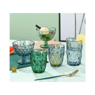 Ead Free Crystal Colored Embossed Wine Glass Goblets Vintage Glass Wine Drinking Glasses Cup Vintage Wine Glasses
