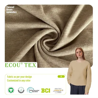 Premium Linen 1x1 Stretch Rib Knit Fabric Soft Breathable Skin Friendly Elasticity GRS/GOTS Certified Eco Material