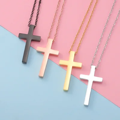 Popular Cross Necklace Silver Gold Stainless Steel Plain Cross Pendant Necklace