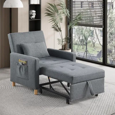 Velvet Fabric Pull Out Convertible Sofa Bed Foldable Microfiber Technology Fabric Sliding Recliner Single Sofa Futon Chair