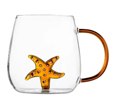 Wholesale Custom Stereoscopic Plant High Borosilicate Glass Cup with Handle Water Cup Coffee Cup