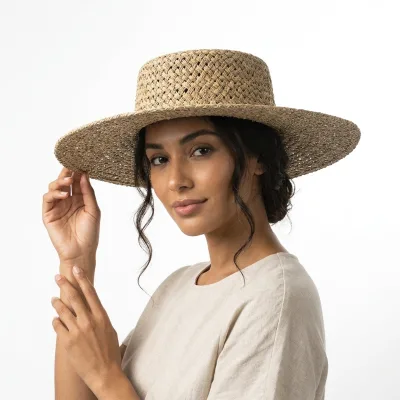 100% Paper Straw Hand Weaved Wide Brim Fedora Hat String Tie Hollow Style Summer Travel Casual Custom Logo Seagrass Straw Hat