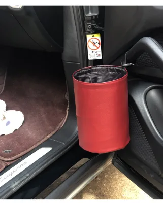 Vehicle Trash Bin , Portable and Foldable Pu Leather Trash Bag in the Car or Home Hotel