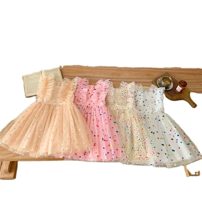 Boutique New Style Fashion Sweet Children Girls Princess Suspender Sequin Knee-Length Dress High Quality Custom Label