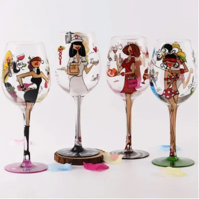 2024 Unique Design Customize Gift Accept Custom Logo Pattern Hand Painted Crystal Glass Goblet Glassware Wine Glasses