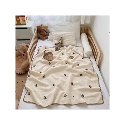 18% Discount Soft Fluffy Absorbent Cotton Material Throw Skin Friendly Cozy Plain Pattern Waffle Blanket Baby for Autumn