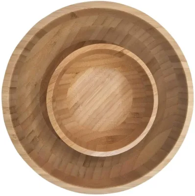 HOT Sale Bamboo Salad Bowl with Serving Utensils Wood Round Salad Bowl Large 3 Piece Set