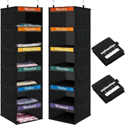 Factory Direct Kids Days of the Week Hanging Closet Organizer for Daily Clothes Planning