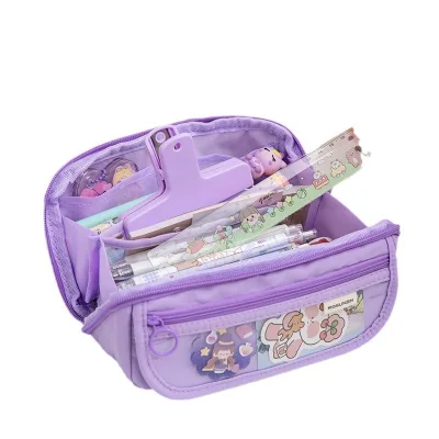 Diamond-shaped Large-Capacity Fabric Pencil Case Zipper Closure Dirt-Resistant Easy Clean Stylish for Boys Girls School Office
