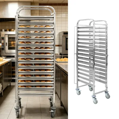 Commercial 16 Tier Mobile GN Pan Holding Trolley, Food Grade Stainless Steel Tray Rack for Hotel Buffet Banquet Catering Service