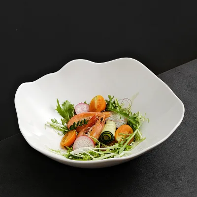 Fruit Salad Bowl Household Deep Plate Creative Shaped Cold Dishes Porcelain Dinner Plate White Large Modern Minimalist Solid