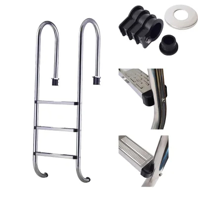 OEM Logo Portable Stainless Steel in Board 3 Steps Telescoping Folding Dock Above Ground Pool Stairs Ladder Swimming Handrails
