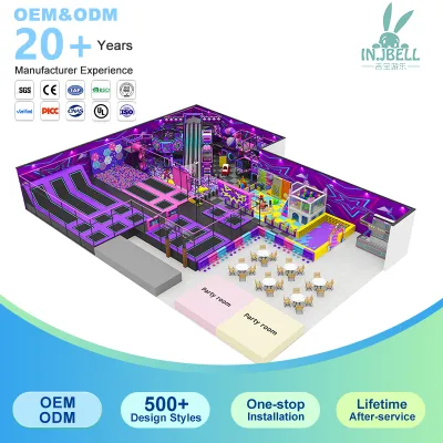 Neon Futuristic Indoor Playground with Trampoline Zone & Private Party Rooms Custom Kids Soft Play Equipment for Commercial