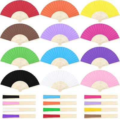 Colorful Folding Paper Hand Fans Wedding Favors Guests Summer Parties Portable Wedding Decor Pouches