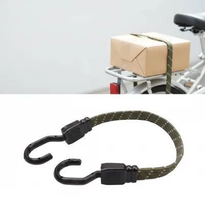 Wholesale 18mm 45cm Olive Flat Elastic Reflective Rubber Bungee Cord Steel Hooks 60kgs Breaking Luggage Vehicle Cargo Control