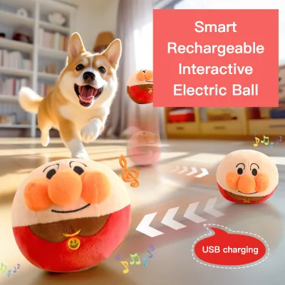 Rechargeable Plush Jumping Ball Detachable Replaceable Cover 15cm Cartoon Bread Superman Pet Toy Indoor Outdoor