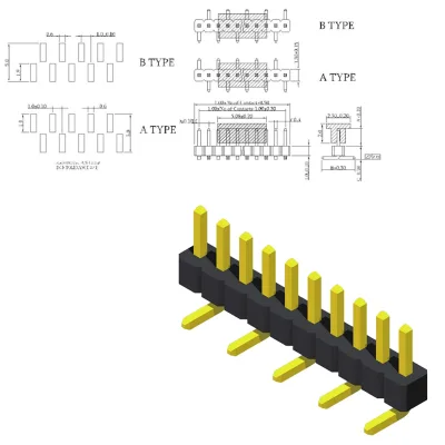 PH100-03 Right Angle DIP 90 Degree DIP Through Hole Single Row Pin Header Socket Terminal Connector