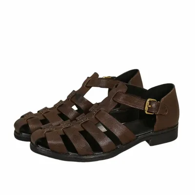 High Quality Men's Casual Sandals Lightweight Comfortable Open Toe Lace-Up Button Closure Featuring Genuine Leather Suede Insole