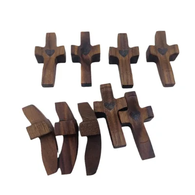 Stock Black Walnut Cross American Style Handheld Religious Wooden Cross Eco-Friendly Painting Pattern Encouraging Home Sign Box