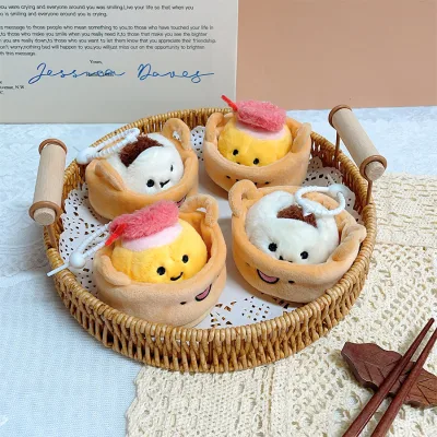 9cm Cute Bamboo Steamer Dim Sum Plush Keychain Steamed Bun Siu Mai Bag Charm Novelty Chinese Snack Soft Stuffed Pendant Gift