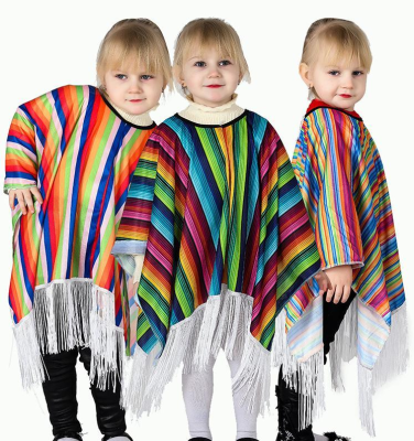 Mexican Ethnic Style Cape for Child and Adult Cosplay Party and Performance Cotton Material Inspired by Mexico Style