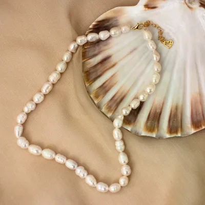 Luxury Irregular 14K Gold Fresh Water Uneven Necklace Pearl with Adjustable Charms Waterproof