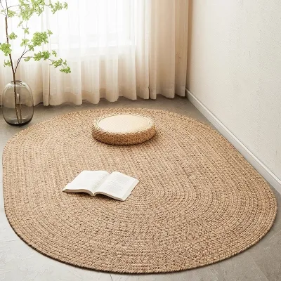 Handmade Modern Jute Woven Carpet Pastoral Linen Bedroom Non-Glue Floor Mat for Living Room Coffee Table Oval Nordic Balcony