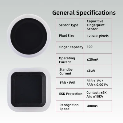 S120 Capacitive Semiconductor Fingerprint Sensor Module 6-Time Enrollment Fast Recognition UART for OEM Smart Lock Project